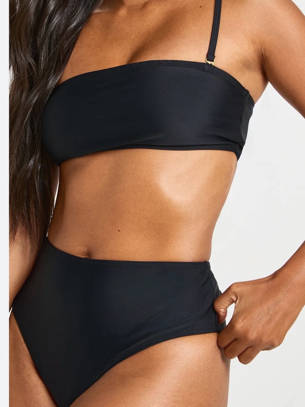 Cupshe Black Bandeau High-Waist Bikini Set